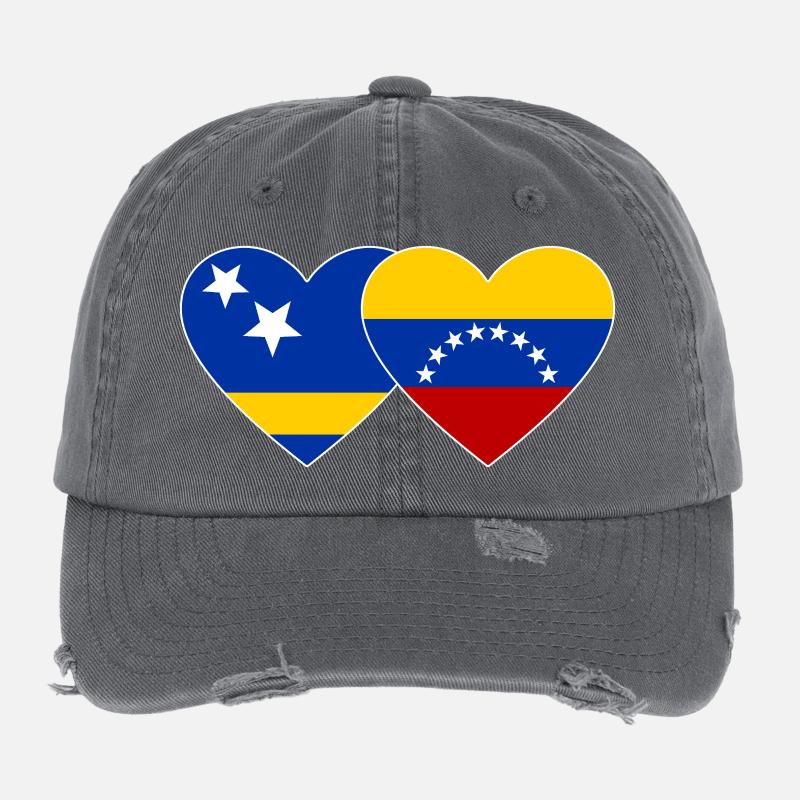 Curacao Venezuela Flagge Herz used Flexfit Vintage Destroyed Cap