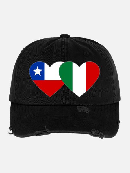 Chile Italien Flagge Herz - Flexfit Vintage Destroyed Cap - Schwarz - Vorne