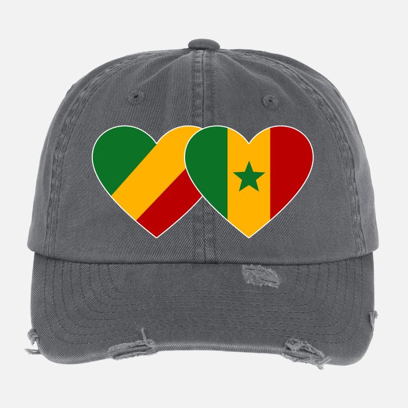 Kongo_Senegal_Flagge_Herz Casquette vintage effet usé Flexfit
