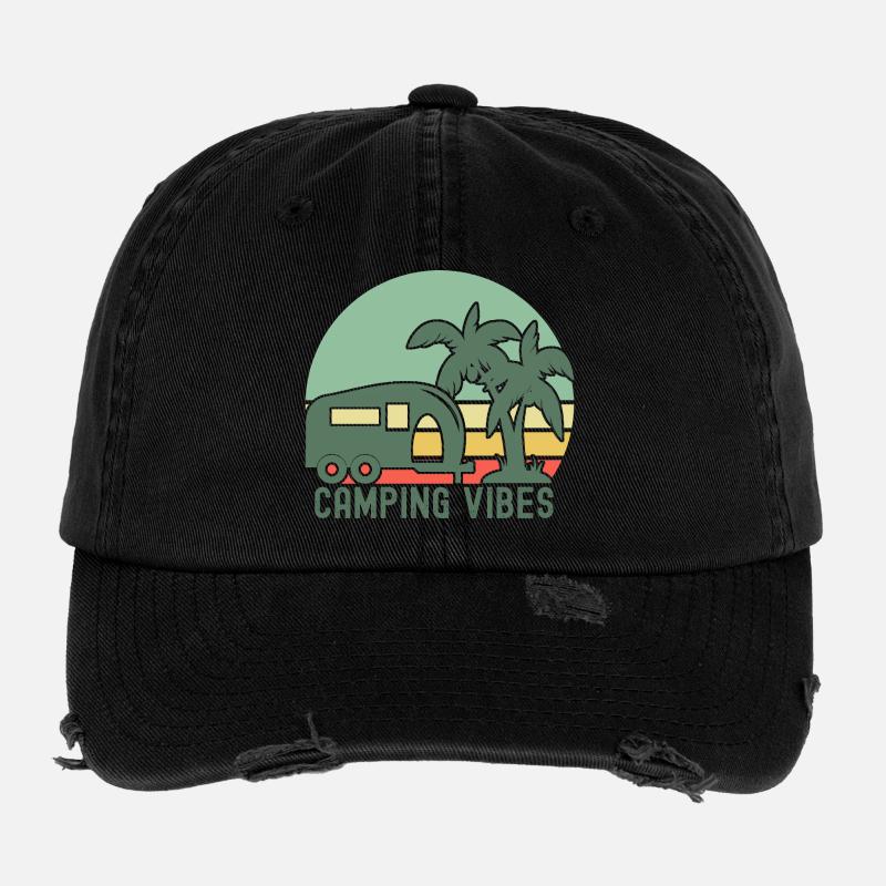 Retro Camping Vibes Illustration Flexfit Vintage Destroyed Cap