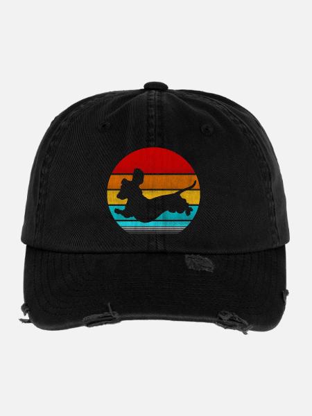 Retro Vinatge Dackel - Flexfit Vintage Destroyed Cap - Schwarz - Vorne