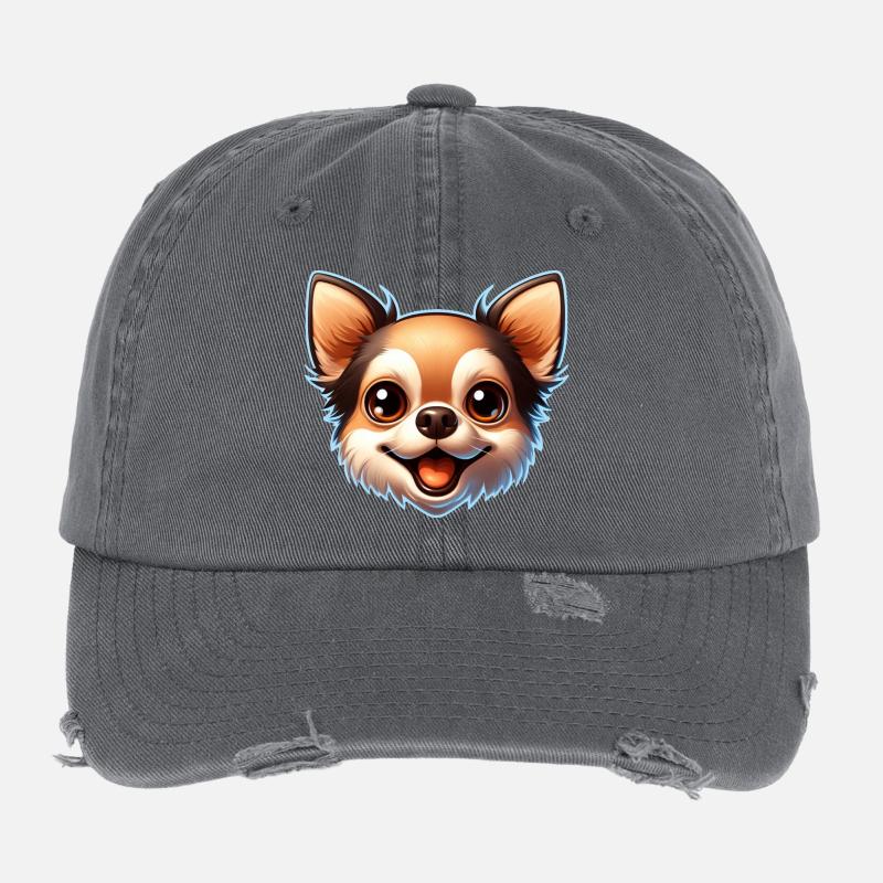 Chihuahua Dog Head Comic Cartoon Flexfit Vintage Destroyed Cap