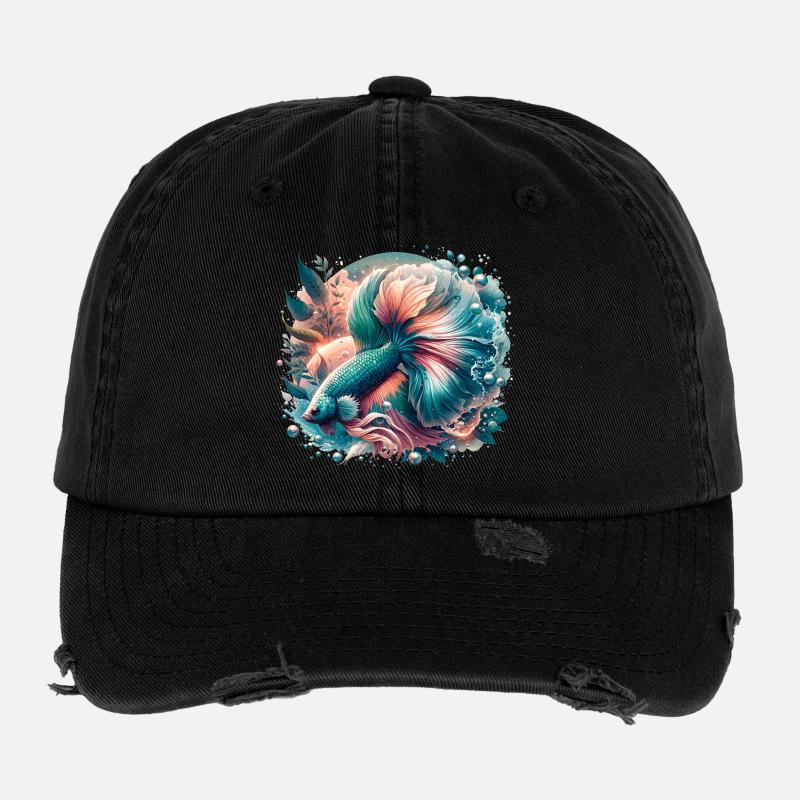 Kampffisch, Betta splendens, bunter Fisch Flexfit Vintage Destroyed Cap
