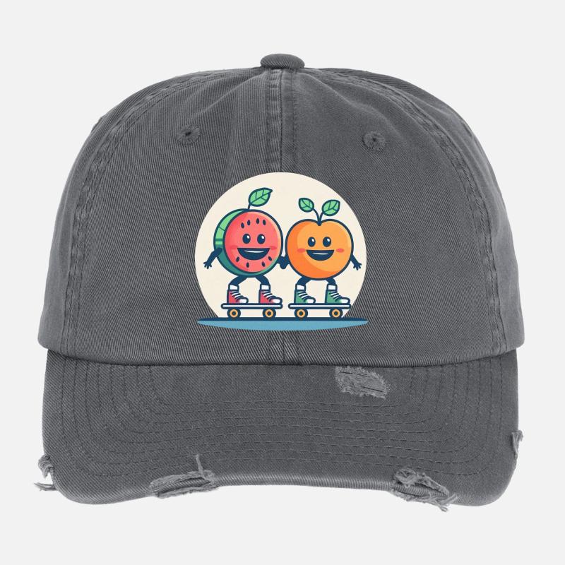 Roller Skateboarden, Spaß und Obst Flexfit Vintage Destroyed Cap