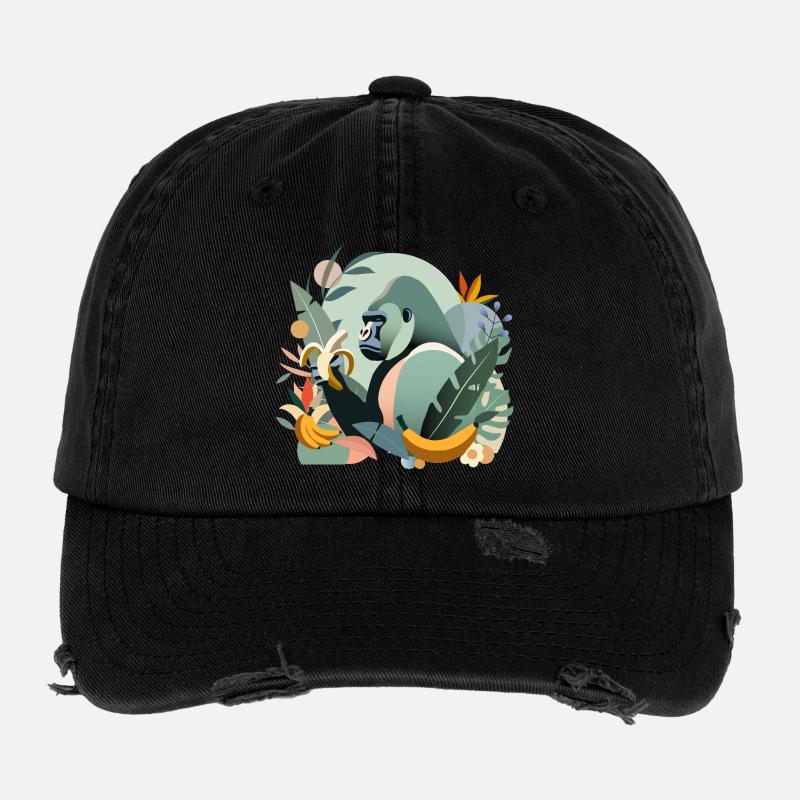 Fier gorille avec banane en environnement tropical Casquette vintage effet usé Flexfit