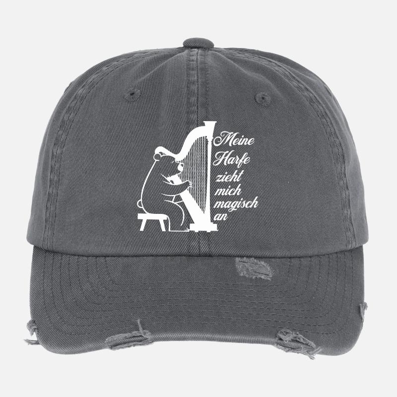 Meine Harfe zieht mich magisch an - Harfe Bär Flexfit Vintage Destroyed Cap