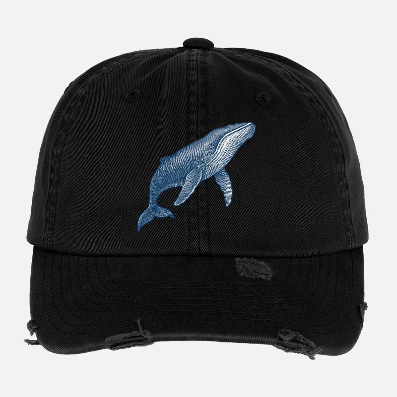 Stylised Blue Whale Illustration Flexfit Vintage Destroyed Cap