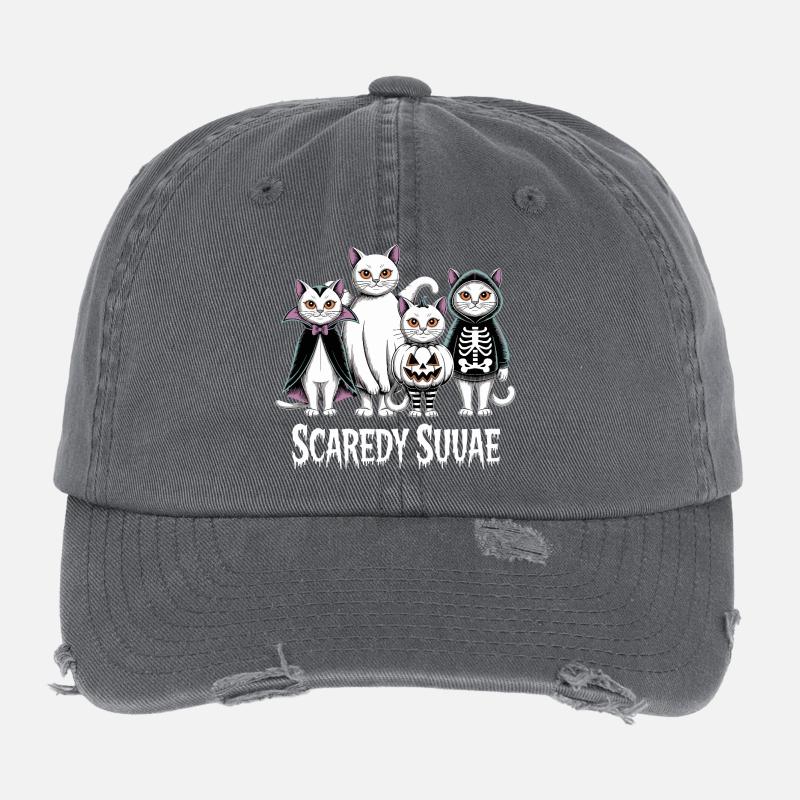 Scaredy Suvae Halloween Cats Motif Flexfit Vintage Destroyed Cap
