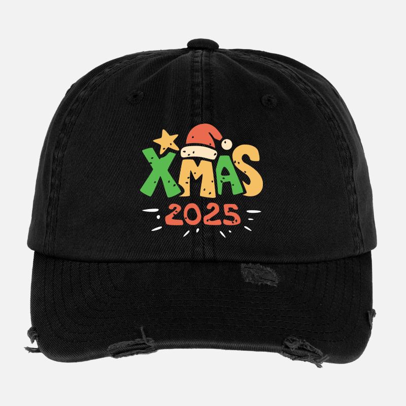 Noël 2025 Lettrage de Noël coloré Casquette vintage effet usé Flexfit
