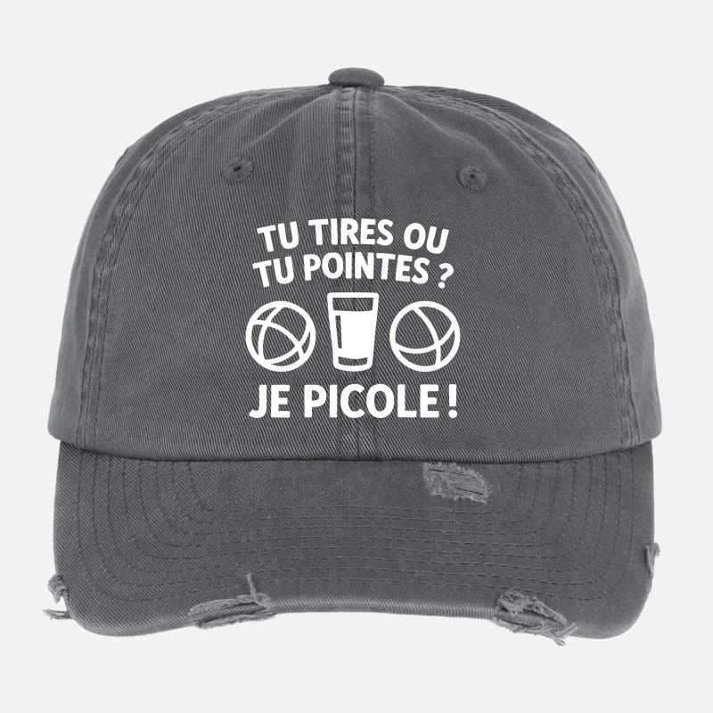 Du schießt oder zielst Pétanque-Humor Flexfit Vintage Destroyed Cap