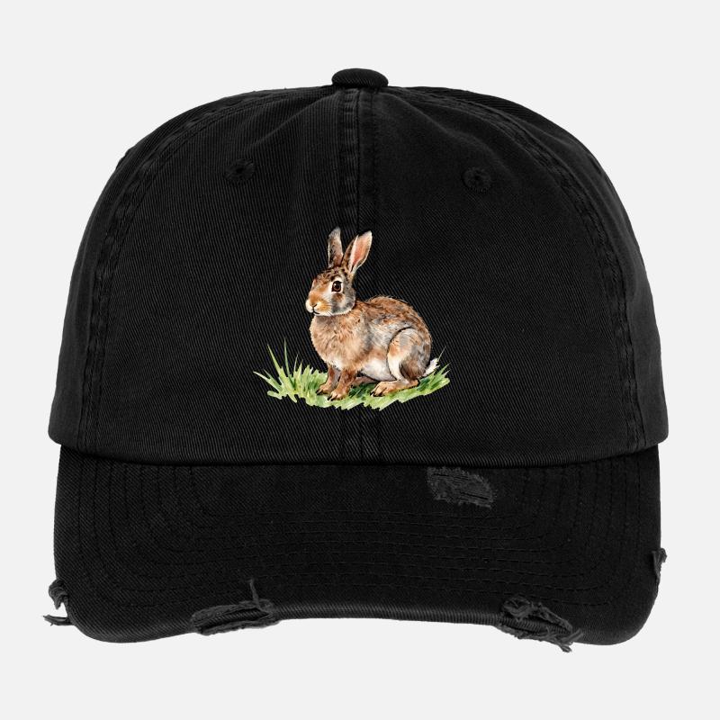 Watercolor Hare in the Grass Flexfit Vintage Destroyed Cap