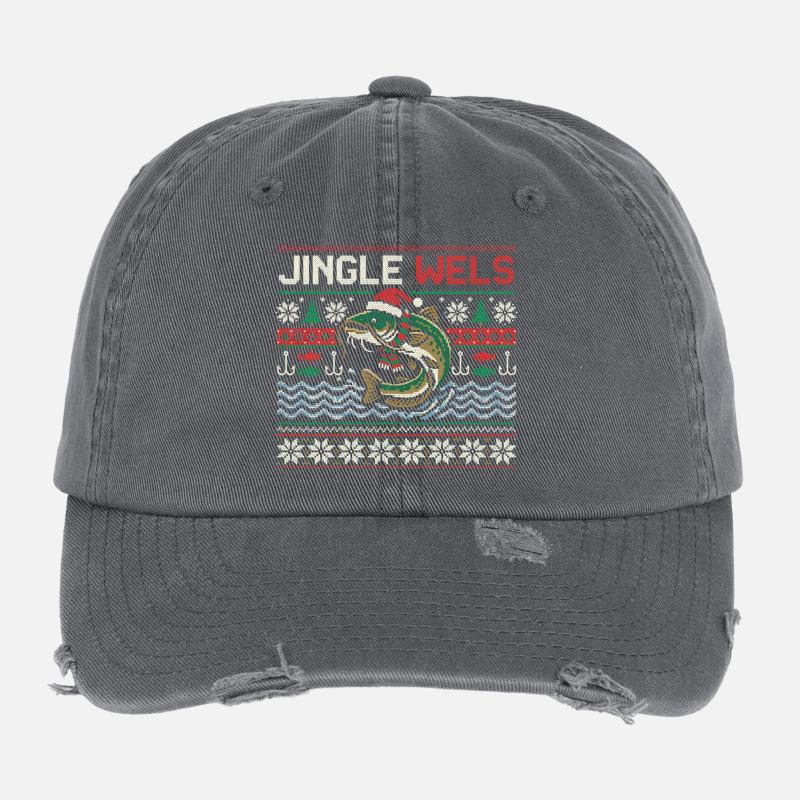 Jingle Wels - Lustiges Angler Weihnachtsgeschenk Flexfit Vintage Destroyed Cap