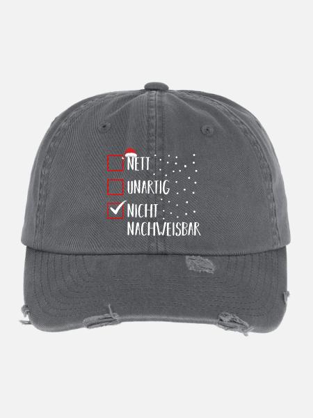Weihnachtsmann Weihnachtszeit Unartig Weihnachts - Flexfit Vintage Destroyed Cap - Dunkelgrau - Vorne