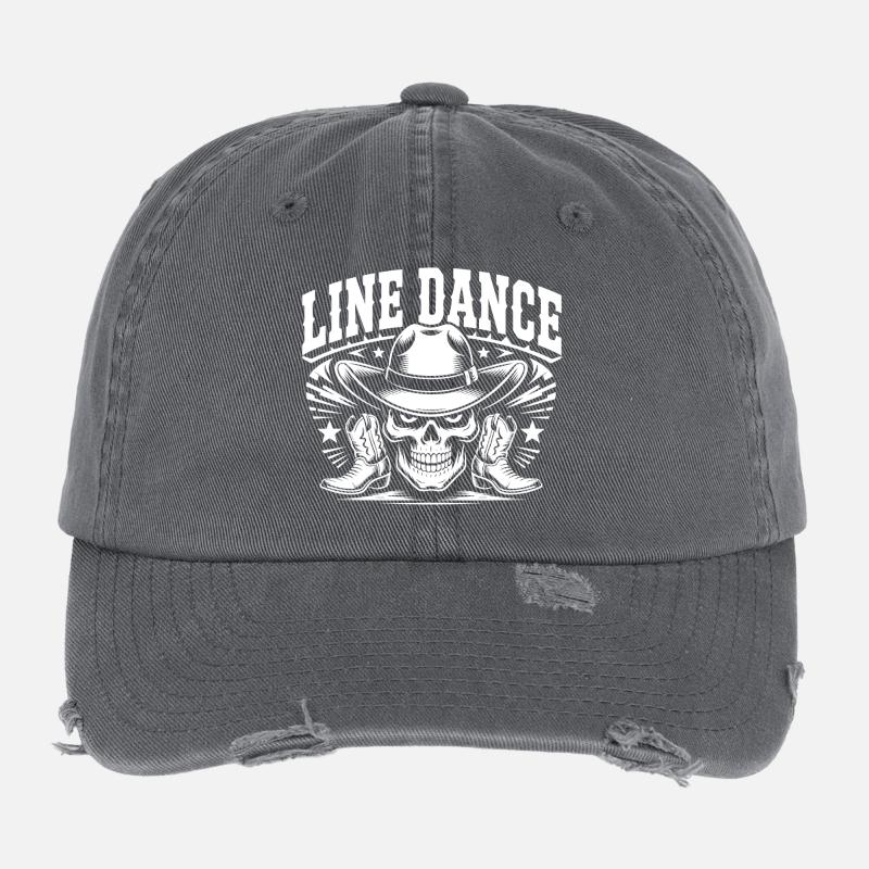 Line Dance Skull Cowboy Flexfit Vintage Destroyed Cap