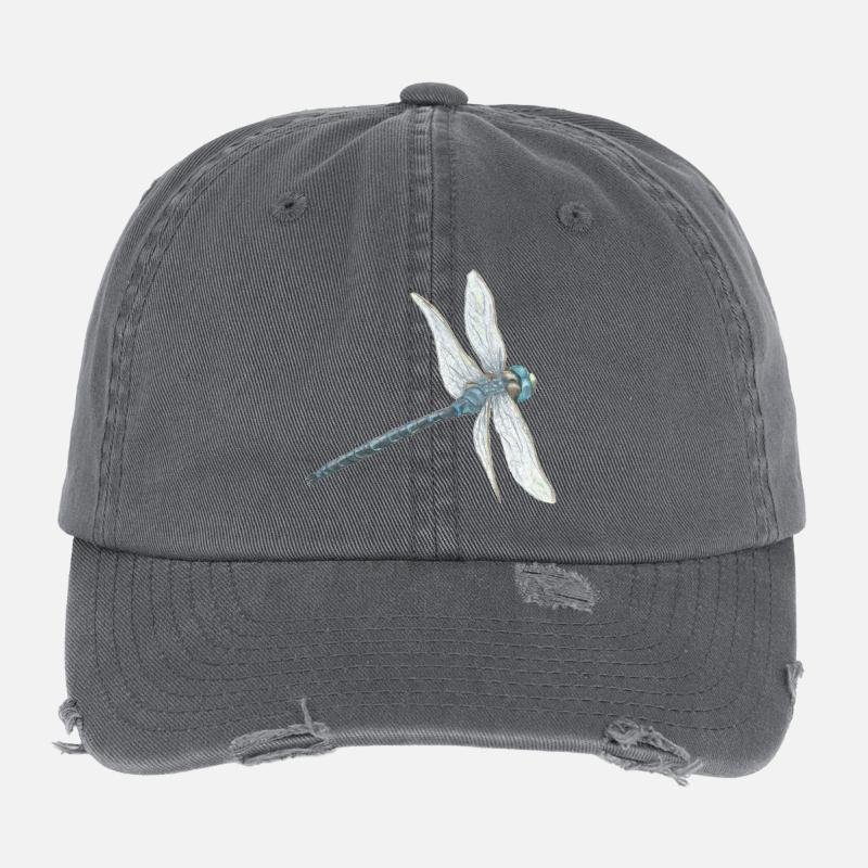 Teal Dragonfly Illustration Flexfit Vintage Destroyed Cap