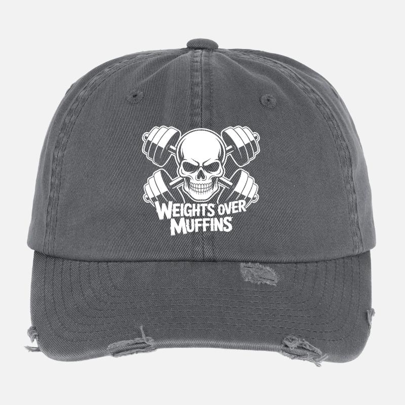 Weights over muffins skull Flexfit Vintage Destroyed Cap