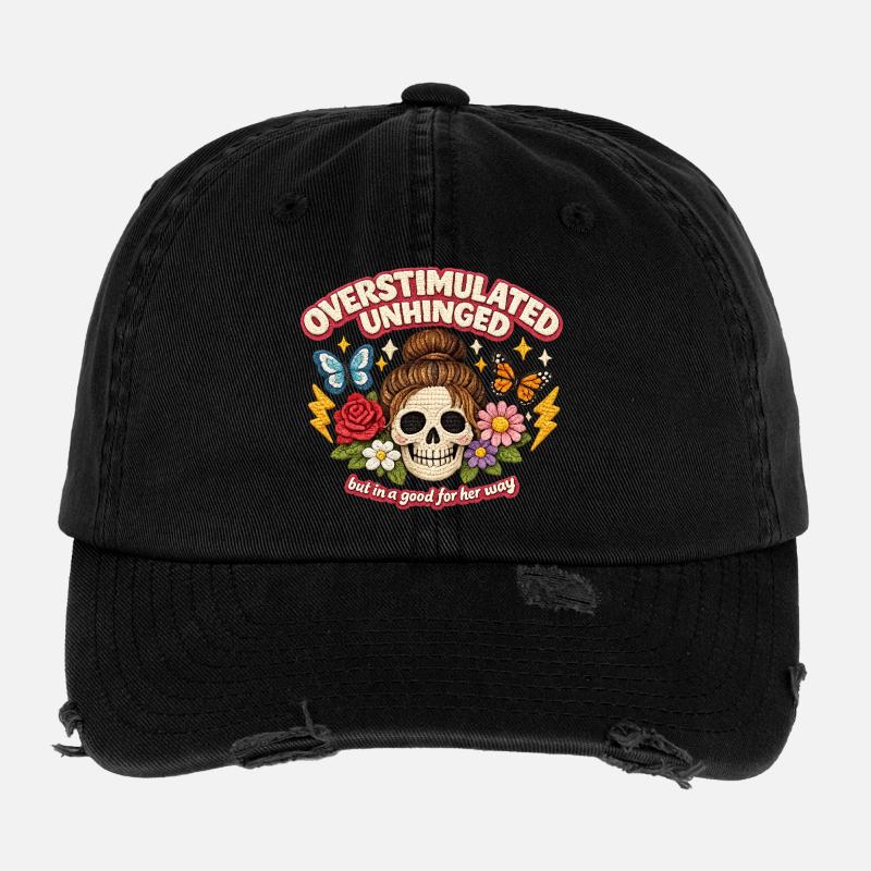 Überstimulierter Schädel mit Blumen Patch Flexfit Vintage Destroyed Cap