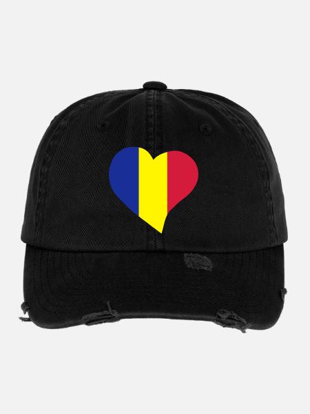 I love Romania - J'aime la Roumanie - Casquette vintage effet usé Flexfit - noir - Devant