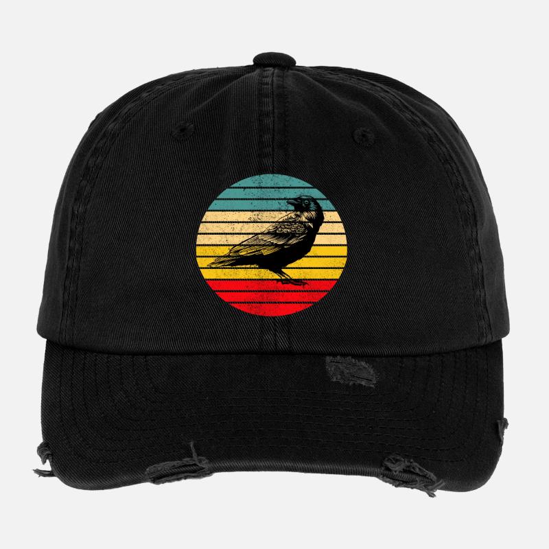 Rabe Krähe Vogel Flexfit Vintage Destroyed Cap