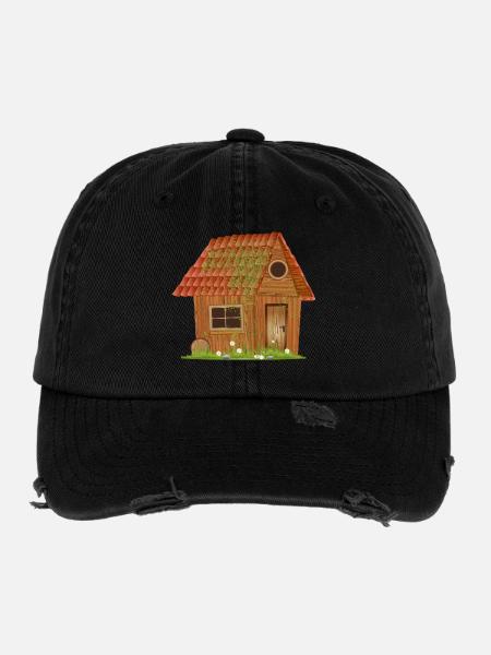 small windswept rustic hut - Flexfit Vintage Destroyed Cap - black - Front