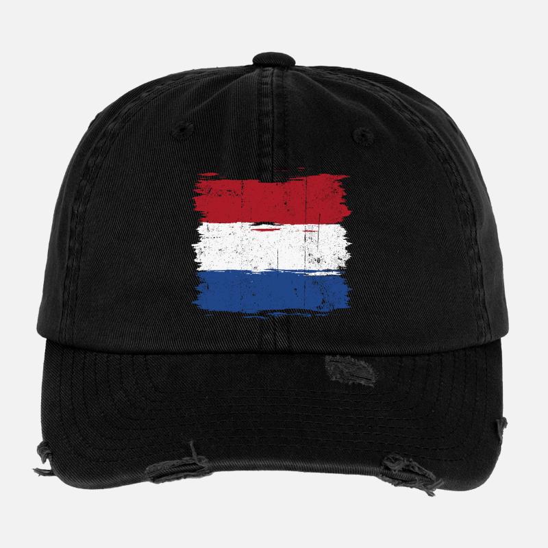 Pinselstrich Holländische Flagge - Flexfit Vintage Destroyed Cap - Schwarz