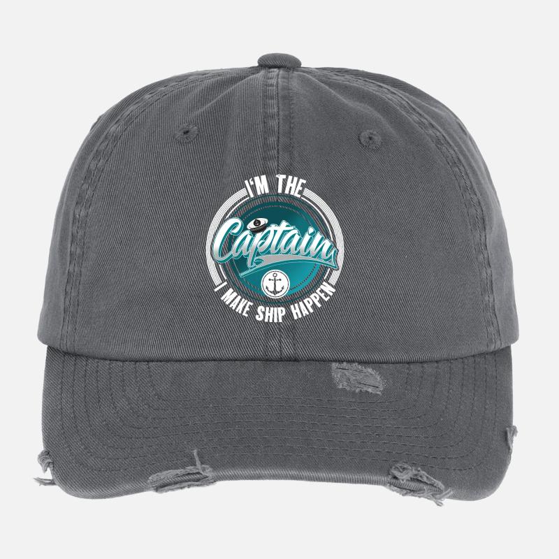 Captain Sailing Motorboat Boat Ship Sailor Flexfit Vintage Destroyed Cap