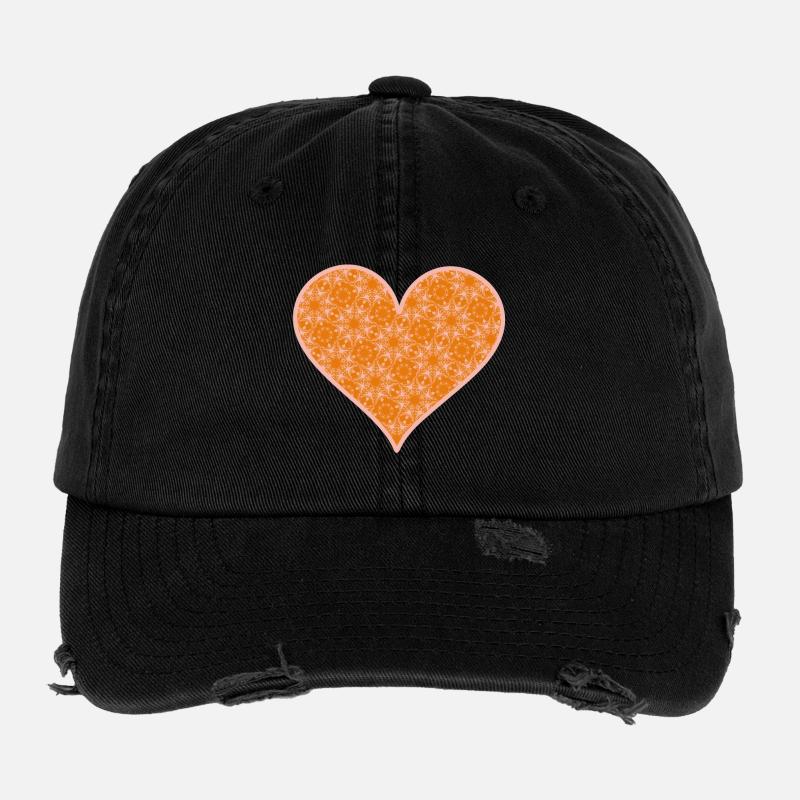 Cœur orange rose Casquette vintage effet usé Flexfit