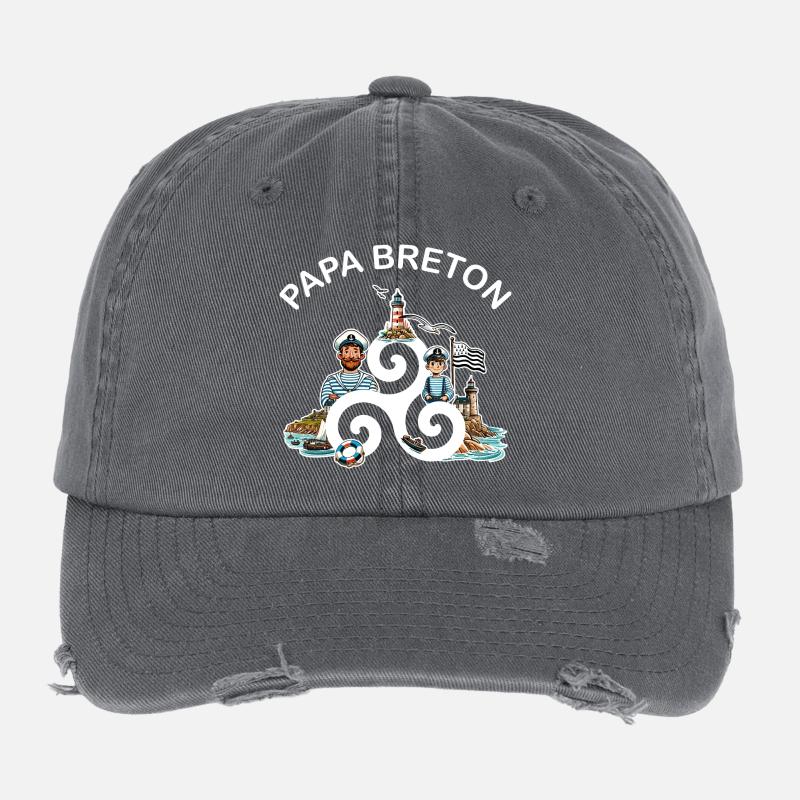 Papa Breton Triskèle et Drapeau de la Bretagne Casquette vintage effet usé Flexfit