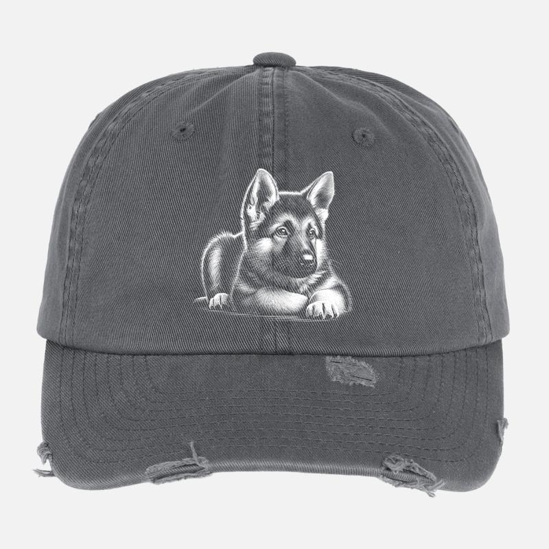 Chiot berger allemand super mignon en position couchée Casquette vintage effet usé Flexfit