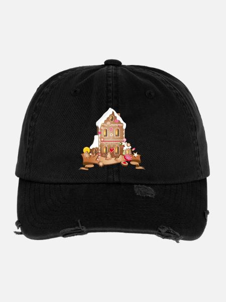 Maison festive en pain d’épice avec des biscuits de Noël - Casquette vintage effet usé Flexfit - noir - Devant