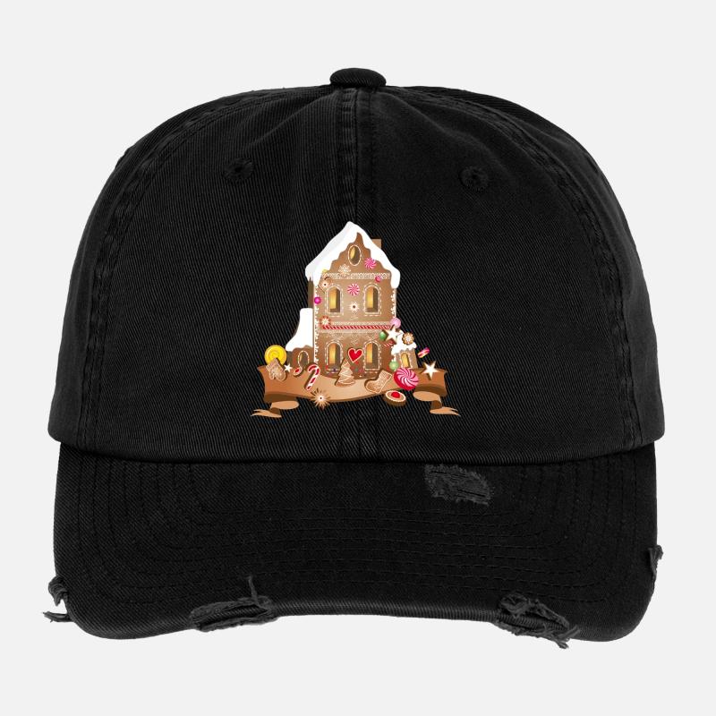 Festliches Lebkuchenhaus mit Weihnachtsplätzchen Flexfit Vintage Destroyed Cap