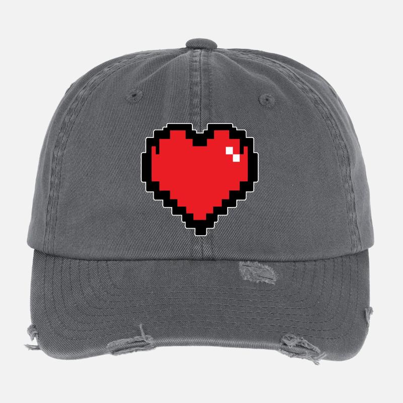Retro Rotes Pixelherz Flexfit Vintage Destroyed Cap