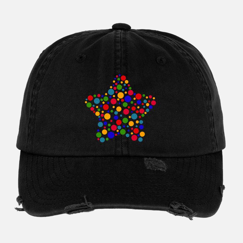 Fleckiger Stern T-Shirt | Bunte Punkte Grafik - Flexfit Vintage Destroyed Cap - Schwarz