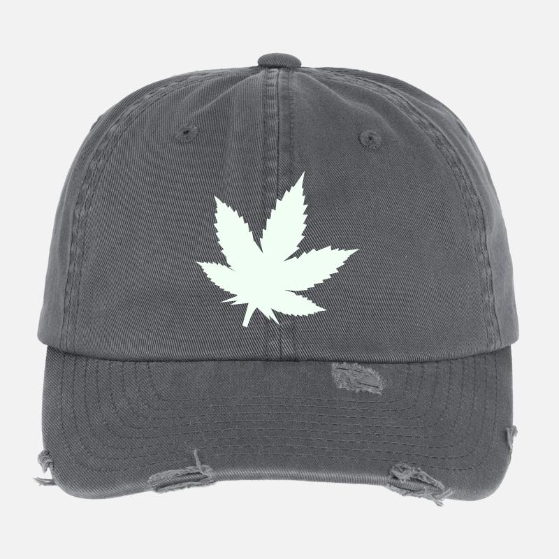 Feuille de Cannabis Silhouette Menthe Casquette vintage effet usé Flexfit