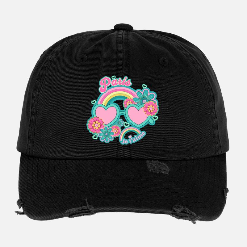 Paris Regenbogen Rosé Herzen Flexfit Vintage Destroyed Cap