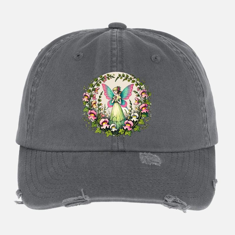 Fée florale aux pastels vifs Casquette vintage effet usé Flexfit