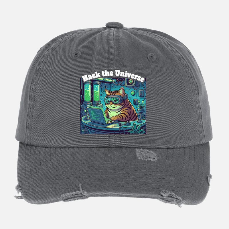 Chat hacker dans l’univers Casquette vintage effet usé Flexfit