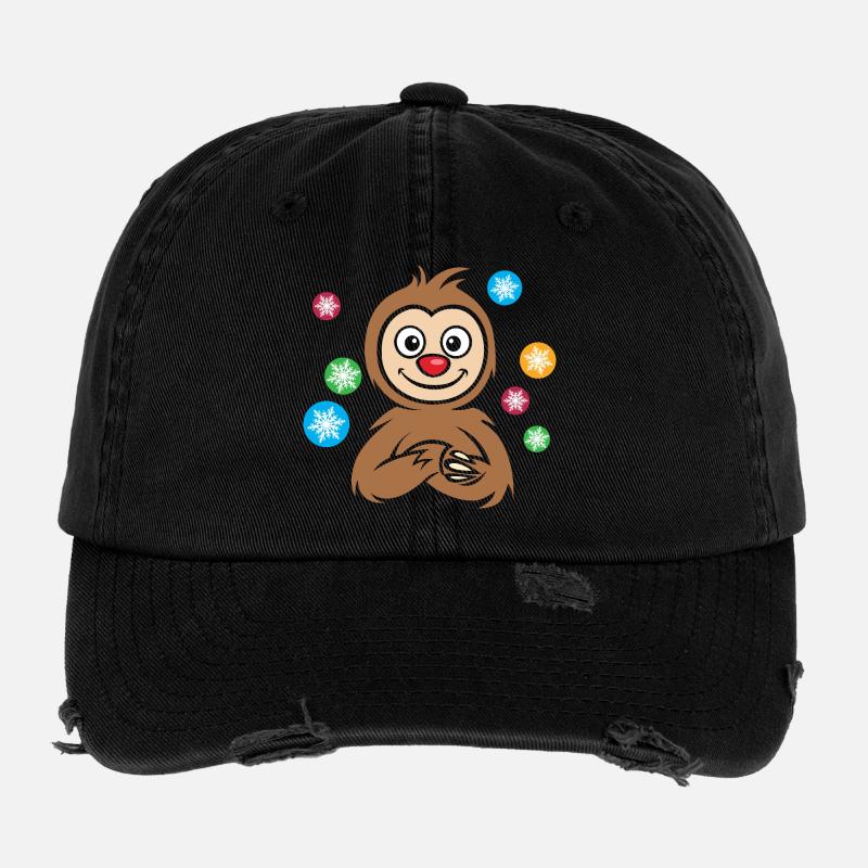 Christmas Sloth Cartoon with Snowflakes Flexfit Vintage Destroyed Cap