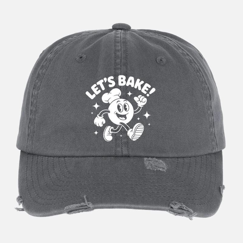 Let's Bake Cartoon Motif Flexfit Vintage Destroyed Cap