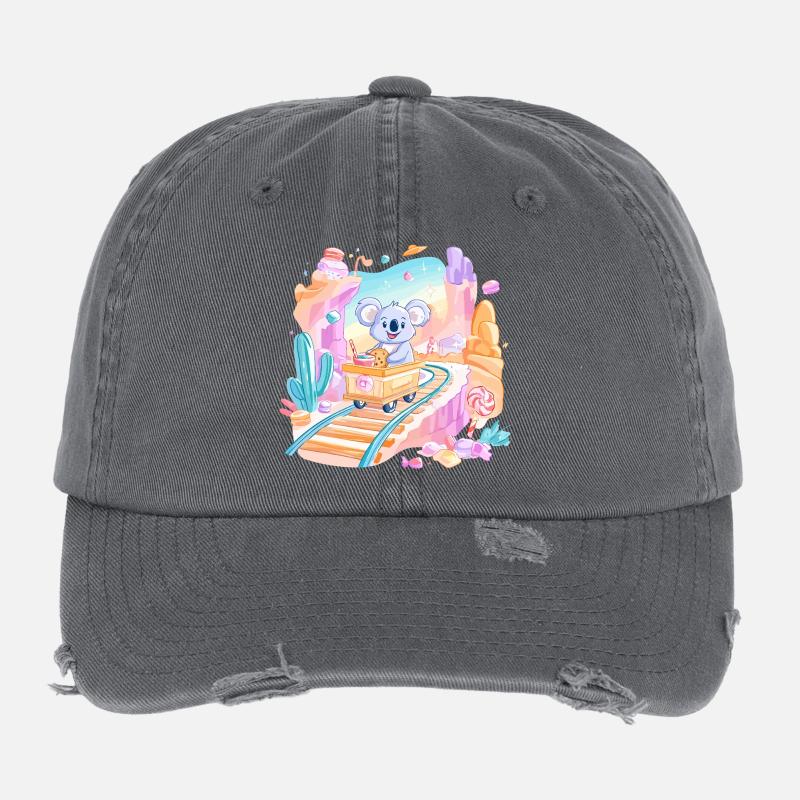 Koala on candy train Flexfit Vintage Destroyed Cap