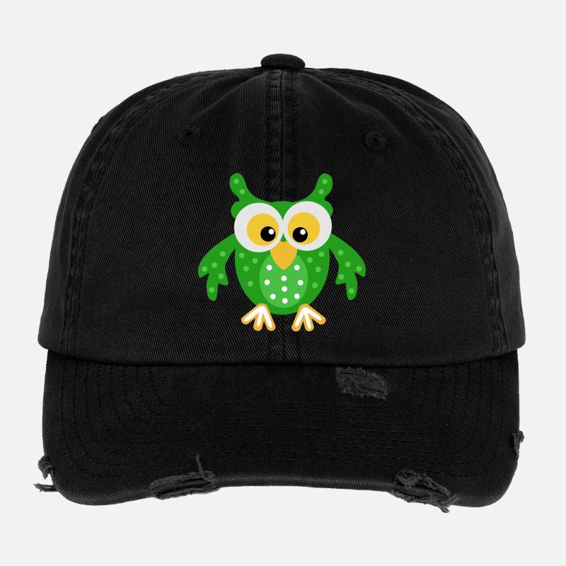 Grüne Eule mit Punkten Flexfit Vintage Destroyed Cap