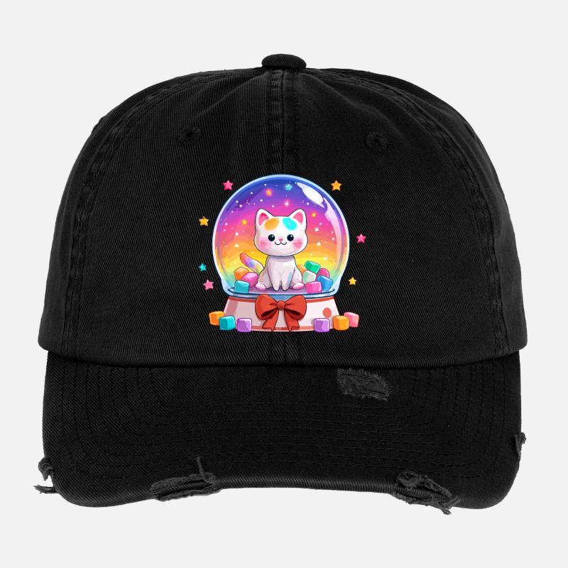 Regenbogen Katzen Snowglobe Flexfit Vintage Destroyed Cap