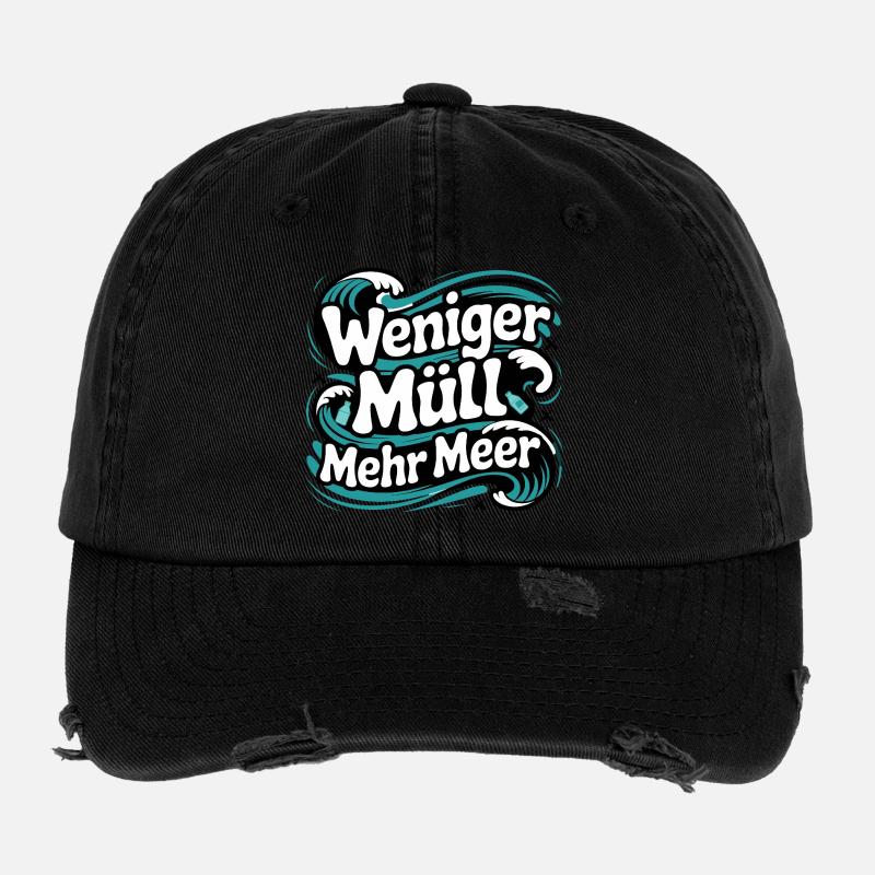Less Waste More Sea Saying Environment Marine Conservation Flexfit Vintage Destroyed Cap