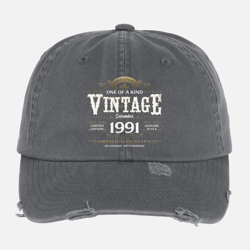 34e anniversaire Millésime décembre 1991 Casquette vintage effet usé Flexfit