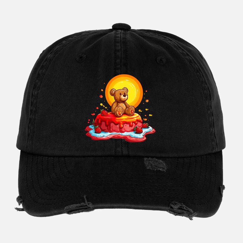 Teddy on sunny cake cartoon Flexfit Vintage Destroyed Cap