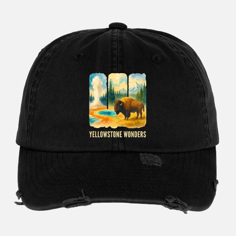 Mountain Landscape with Volcano - Flexfit Vintage Destroyed Cap - black