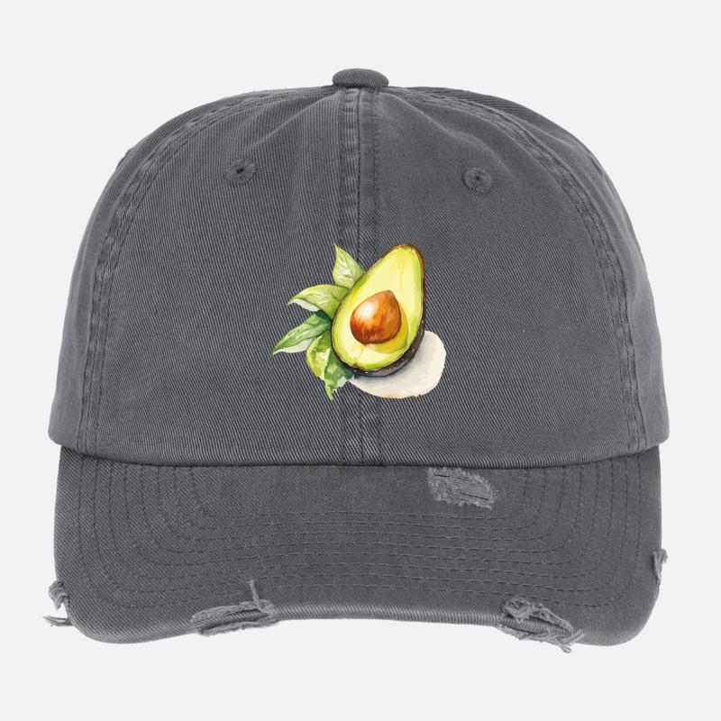Wasserfarbene Avocado Illustration Flexfit Vintage Destroyed Cap