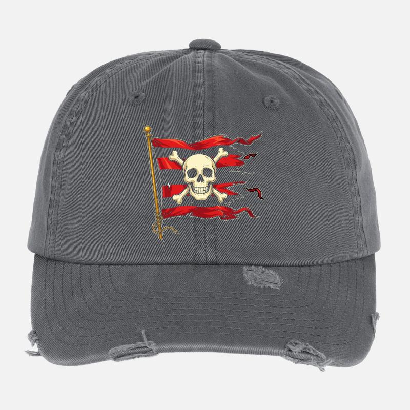 Crâne sur drapeau pirate Casquette vintage effet usé Flexfit