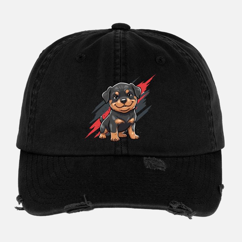 Kuscheliger Welpen-Rottweiler Cartoon Flexfit Vintage Destroyed Cap