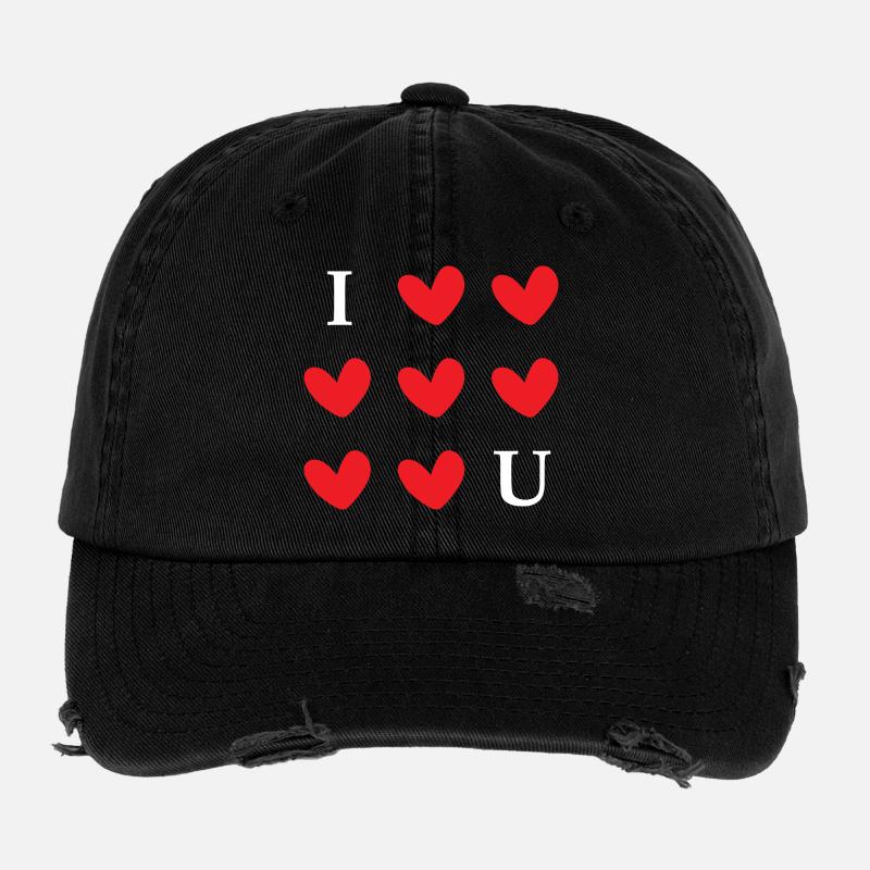 I Love You Hearts Typography Graphic Flexfit Vintage Destroyed Cap
